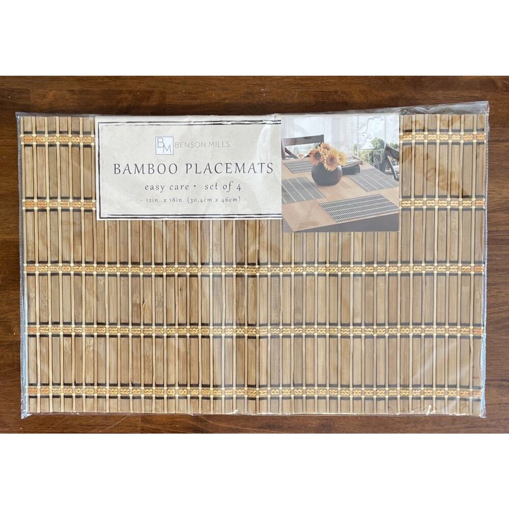 NEW Set of Four Benson Mills Bamboo Placemats Easy Care 12"x18" Brown